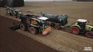 Gärreste überladen während der Fahrt mit Claas Xerion und Axion Terra Trac