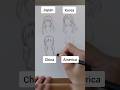 Japan vs Korea vs China vs America- How to draw hair for anime girl - different countries #howtodraw