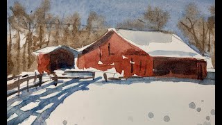 How to Paint a Barn in Snow in Watercolor