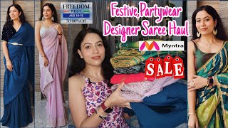 Myntra Partywear Saree Haul | Festive Sarees | Embellished,Lehriya,Pleated Ruffle Saree Under 1500/-