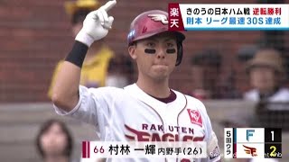 楽天　逆転勝利　則本リーグ最速３０Ｓ　１４日日ハム戦