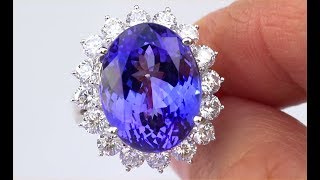 Absolutely Stunning GIA Certified Huge 15.18 Ct Tanzanite, Diamond Solid Platinum Ring 4K Video