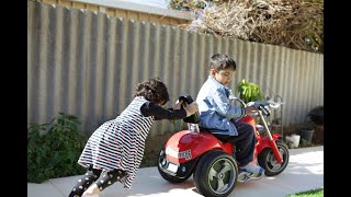 Outdoor fun on the slide and swing- Children Riding a Toy Bike and Car- Hayyaan Hania