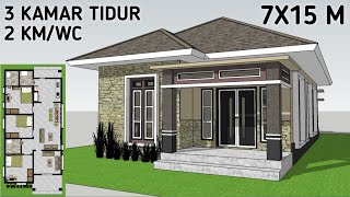 Desain Rumah 7x15 Meter 3 Kamar Tidur 2 Kamar Mandi