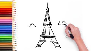 Learn how to draw Eiffel Tower - video for kids to learn drawing🏘🏰🏯🏟🗽🕍⛩🕋🏛