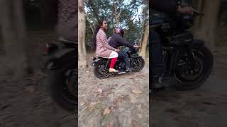 Modified Royal Enfield Meteor 350 Fireball Custom Glossy Black Ride in Forest