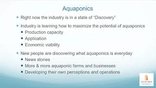 Aquaponics Economics by Terry Hanson - Auburn University School of Fisheries.