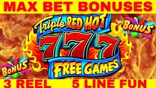 Triple Red Hot 777 with Free Game Bonuses 3 Reel Slot