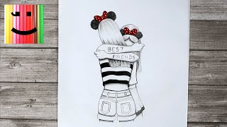 Meilleures amies faciles à dessiner | Comment dessiner deux amies | Dessin étapes par étapes | BFF