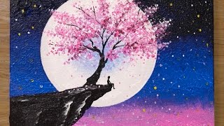 Cherry Blossom under Moonlight / Acrylic Painting Technique #459