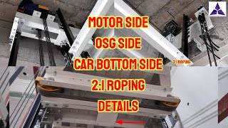 MRL ELEVATOR Car Bottom 2 Pulley  2:1 ROPING Details / Motor and OGS Installation Details.