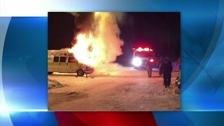 Ambulance catches fire overnight