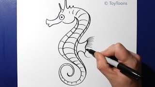 How to Draw a Seahorse / For Kids and Beginners