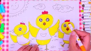 Children's paintings, dancing chickens