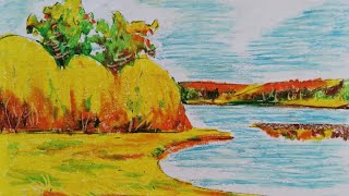 【土人教画】227 油画棒-秋天 Terrain art class Oil pastel-Autumn