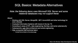 SQL Basics: Metadata Alternatives to Information Schema