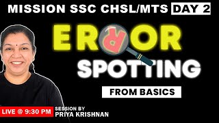 Error Spotting from Basics - Day 2, English by Priya Krishnan | SSC CHSL, MTS | Veranda Race