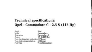 Opel - Commodore C - 2.5 S (115 Hp) - Technical specifications