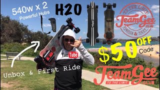 TeemGee H20 - Unbox \u0026 First Ride - Andrew Penman EBoard Reviews-Vlog No.133