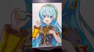 巡音ルカの衣装を着た初音ミクをアナログフルカラーで描いたよ　#初音ミク #コスプレ #アナログイラスト