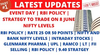 LATEST SHARE MARKET NEWS💥8 JUNE💥RBI POLICY STRATEGY💥NIFTY LEVELS 💥GLENMARK💥RAMCO💥L&T UPL PART-1