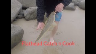 Beach fishing with soft plastics - HUGE Flathead Catch and Cook | Yamba, NSW