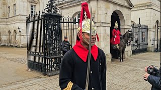 'Good Morning' - Corporal of Horse Greets Aussie Tourists at Horse Guards!