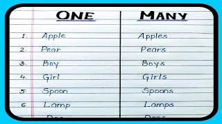 Examples of One and Many, singular and plural, kids and children education, change singular plural