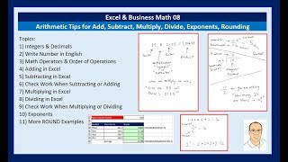 Excel \u0026 Business Math 08: Arithmetic Tips for Add, Subtract, Multiply, Divide, Exponents, Rounding