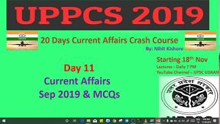 Day 11 - UPPCS 2019 Crash Course - Sep 2019 Current Affairs & MCQs by Nihit Kishore
