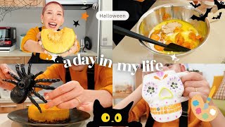 【DIY vlog】ハロウィン気分を楽しむ日👻かぼちゃケーキ作り🎃スカルのマグカップ💀