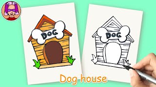 How to Draw a Dog House | Cartoon Drawing