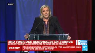 REPLAY - Discours de Marine Le Pen (Front National) après le 2e tour des Régionales 2015