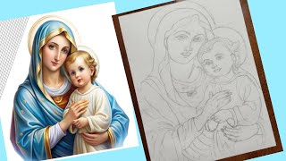 How to draw lord jesus and mother Mary # lord jesus and mother Mary drawing with grid method