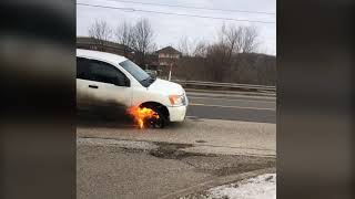 Flaming pickup pulls into Kalamazoo dealership during police pursuit