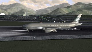 FlightGear 3.2 免費飛行模擬器 Cathay Pacific B777-200 landing at Hong Kong Airport