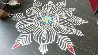 दिवाळीसाठी मोरपिसी फुलांचीरांगोळी #diwali #easyrangoli #dotskolam #traditionalrangoli #latestrangoli