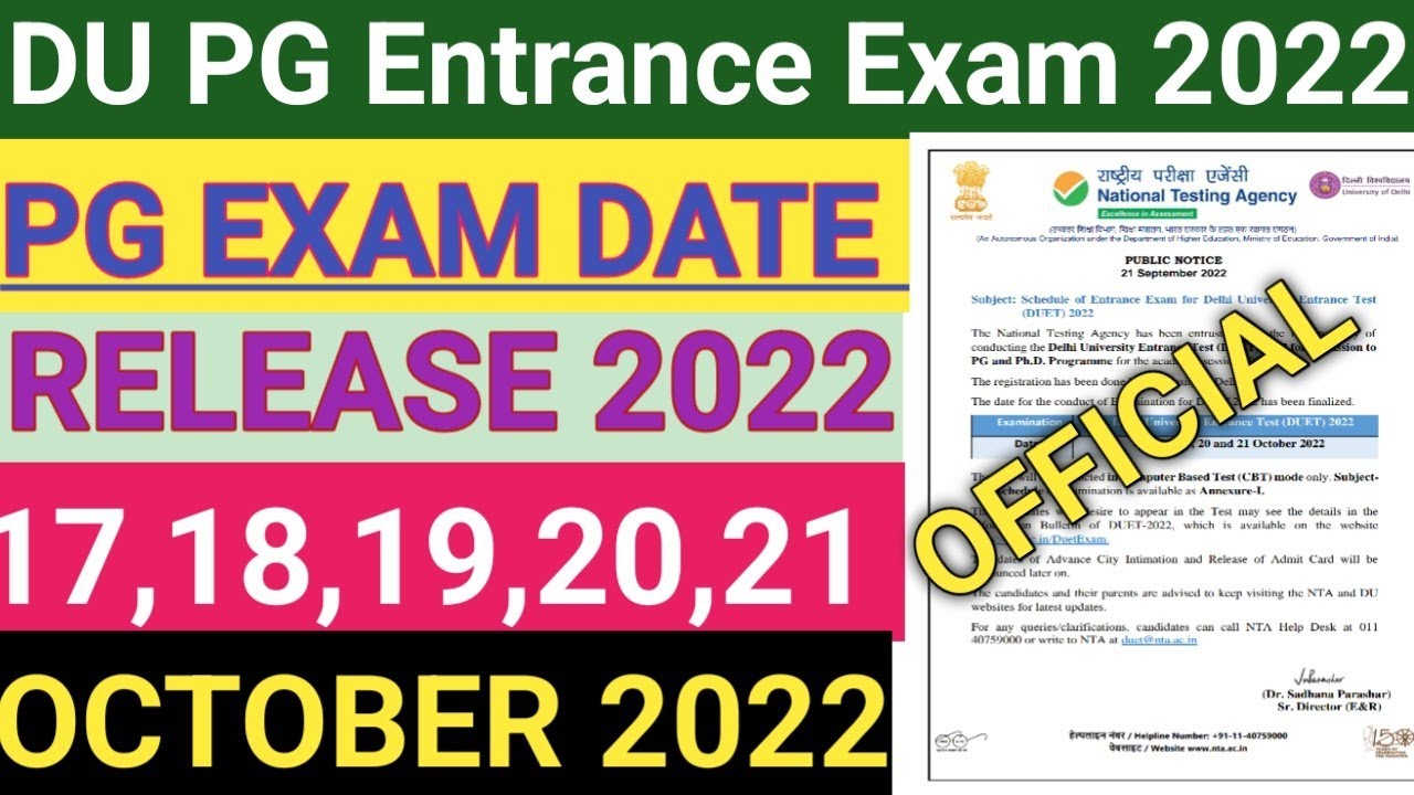 DUET PG 2022 Dates Released | Delhi University Entrance Test | Mcom ...