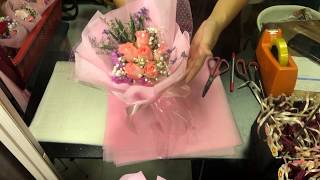 How to wrap 6 pink roses flower bouquet | 粉玫瑰花束包装 ｜Huamama