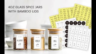 GMISUN 4 oz Glass Jars with Lids | Glass Spice Jars with Labels | Spice Jar Set Amazon (12pcs)