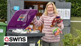 Mum recycles TONNE of litter after building public recycling centre in her garden | SWNS