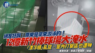 原來是拿來游泳的！12億新竹棒球場大淹水　「漂浮櫃」亂竄、室內打擊區也遭殃｜鏡週刊