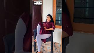 Hot Legs Thighs Show Desi Tiktoker Aunty In Tights Leggings Sitting On The Chair #bigback #hotback