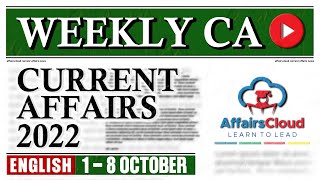 CurrentAffairs Weekly 1 -  8 September 2022 | English | Current Affairs | AffairsCloud