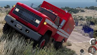 Caminhão ambulância gigante de resgate off road subindo a montanha BeamNG drive gameplay