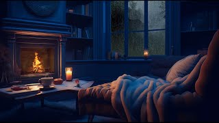 Cozy Room Ambience at Night with Rain And Distant Thunder Sounds For Sleeping
