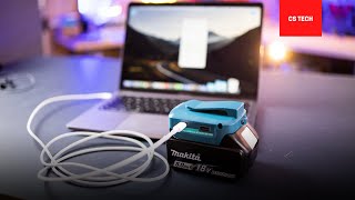 Adaptor pentru acumulatorii Makita cu lanterna, ieșire USB 2.0, USB-C de 20W și ieșire auxiliară 12V