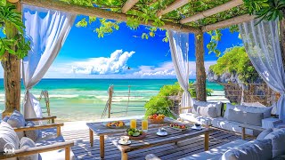 Relaxing Bossa Nova Jazz Piano Music & Calming Ocean Waves at Seaside Cafe Ambience for Good Moods