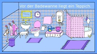 Deutsch lernen: Das Badezimmer - Dativ + Präpositionen - German lesson for beginners