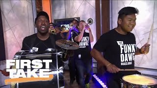 UConn Pep Band Welcomes Back Stephen A., Max And Molly | First Take | ESPN